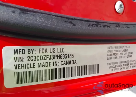 2023 Dodge Challenger R/T Scat Pack из США, поврежденный, VIN 2C3CDZFJ3PH695185